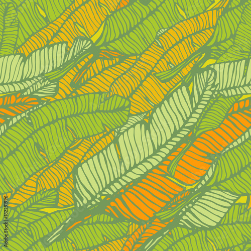 seamless pattern of hand-drawn banana leaves