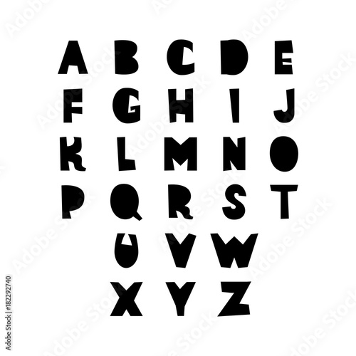 Cut out of paper craft alphabet. Doodle hand drawn latin decorative font symb...