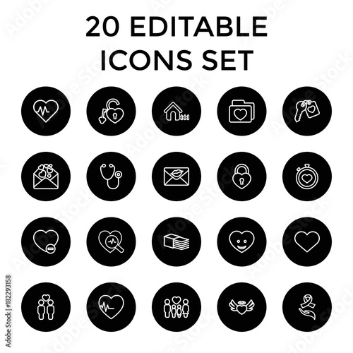 Set of 20 heart outline icons