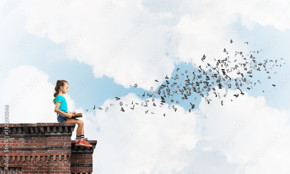 Concept of careless happy childhood with girl exploring this world Concept of careless happy childhood with girl exploring this world