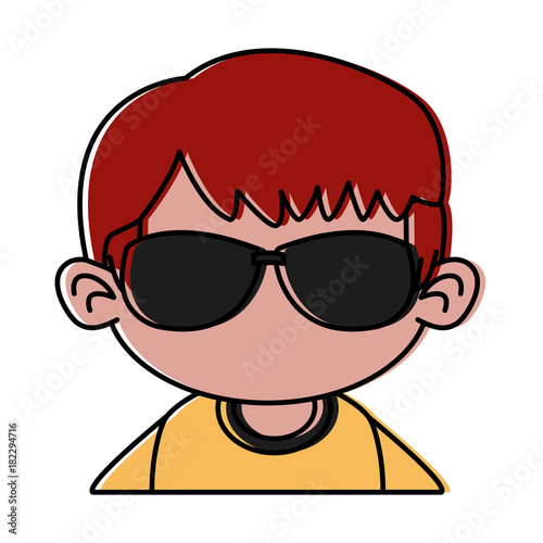 Cute boy with sunglasses cartoon