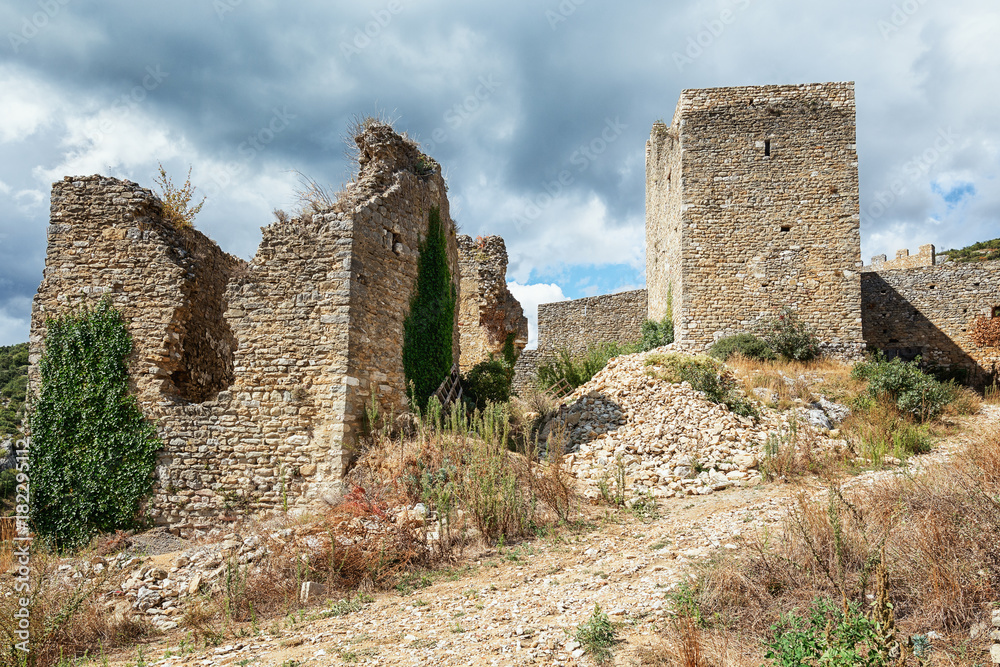 Ruin on the mountain top at the French village of Saint Montan