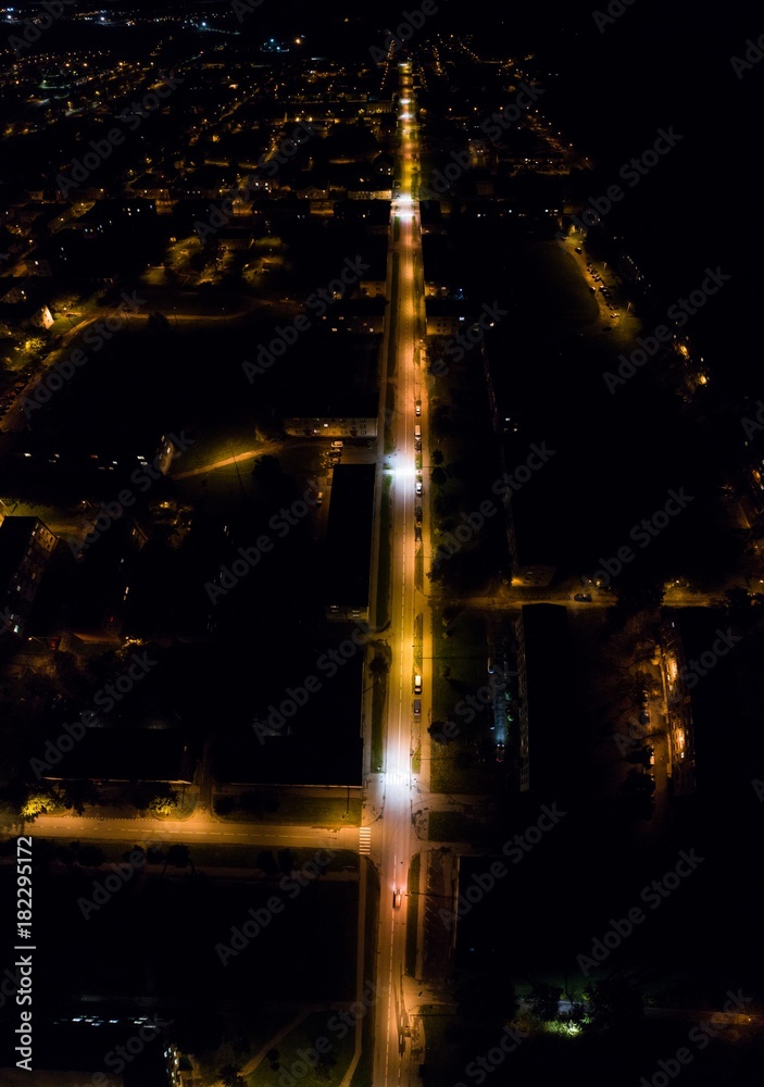 Aerial view of the city at night. Panorama.
