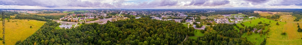 Aerial view of the city at autumn season. Aerial panorama.