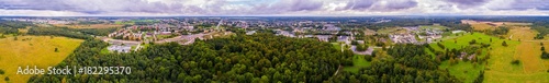 Aerial view of the city at autumn season. Aerial panorama.