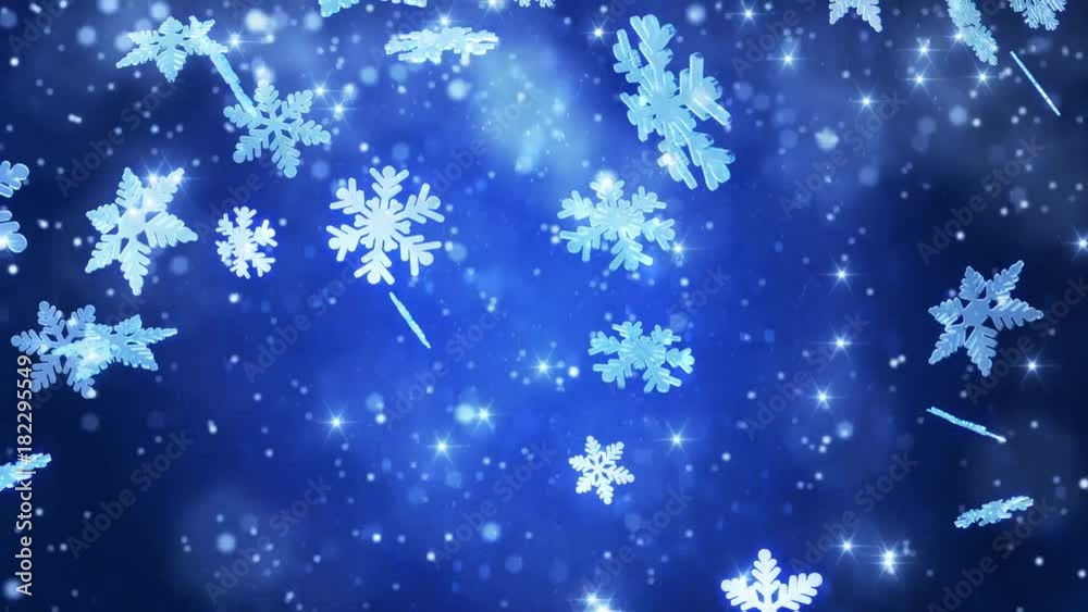 Winter wonderland magic snowflakes. Merry Christmas and a Happy New Year blue background  