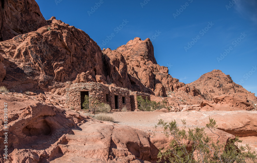 Fototapeta premium Sandstone Cabins. I found these sandstone cabins while wandering through the Valley of Fire State Park in Nevada. The Valley of Fire is located about an hour north of Las Vegas.