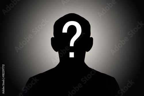 silhouette male on gradient background with white question mark