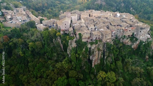 Aerial view of the village of Calcata in Viterbo 