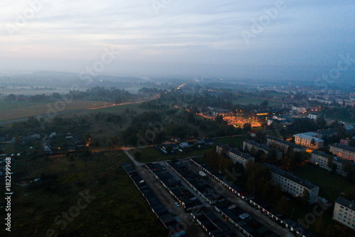 Aerial view of the city at night.