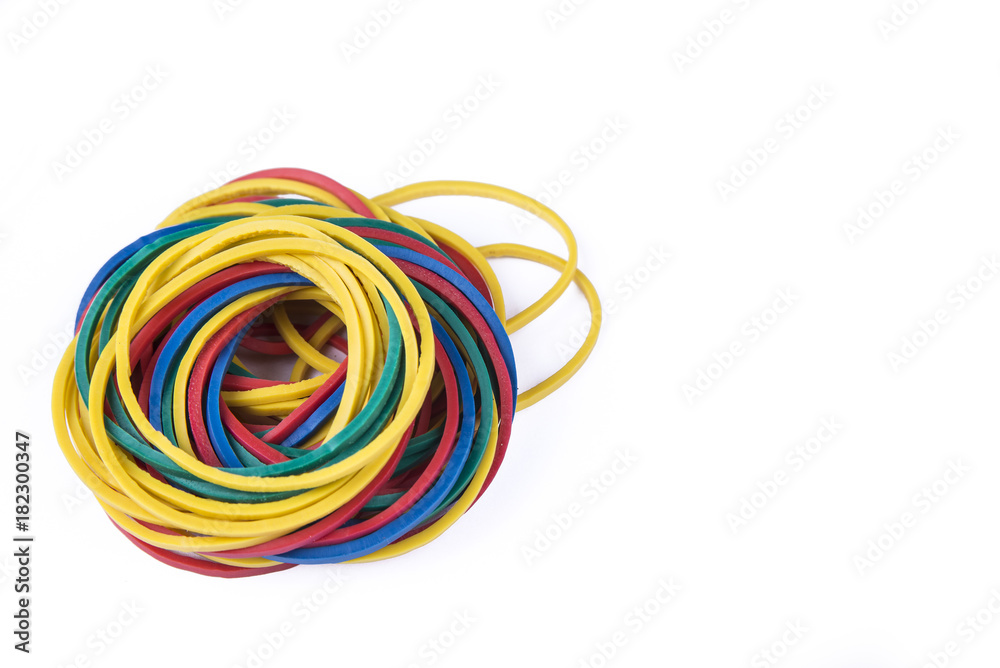 Colorful rubber bands on the white background Colorful rubber bands on the white background