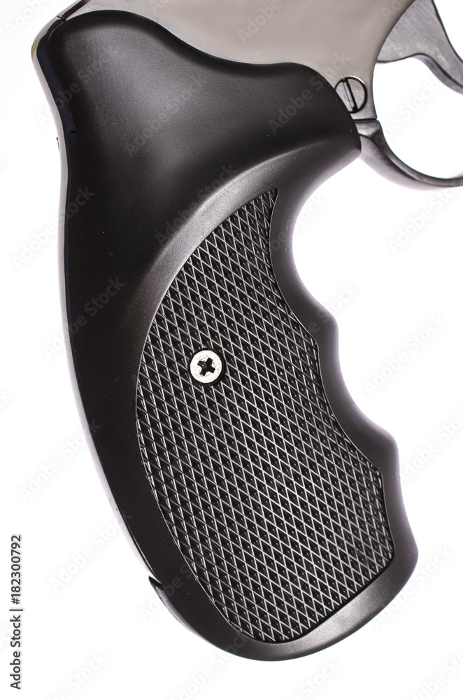 black plastic revolver handle isolated Stock Photo | Adobe Stock