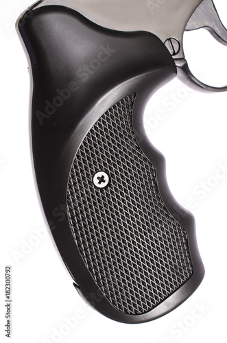 black plastic revolver handle isolated