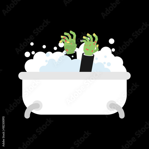 Zombie in bath isolated. Green dead man washes. Vector illustration for Halloween