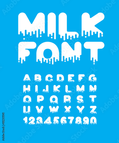 Milk Liquid font. dairy alphabet. viscous Letters