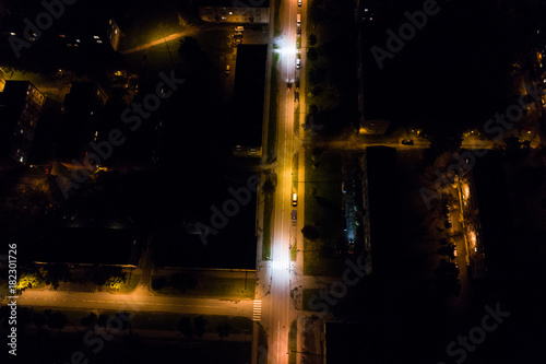 Aerial view of the city at night.