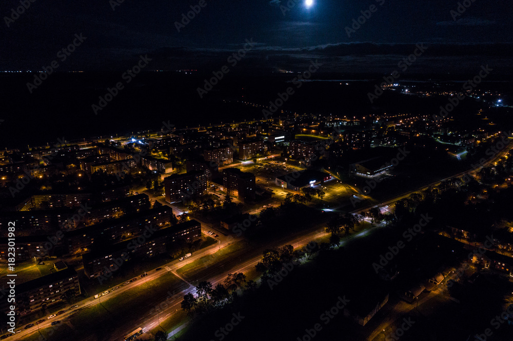 Aerial view of the city at night.