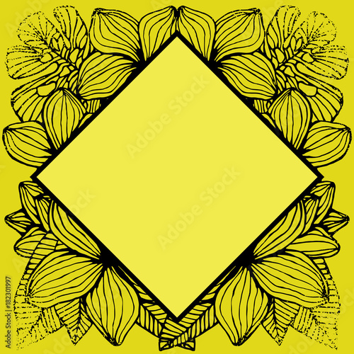 geometric monochrome tropical frame, natural copy space black yellow sunny design