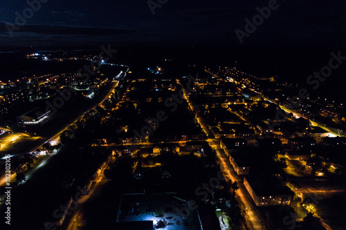 Aerial view of the city at night.