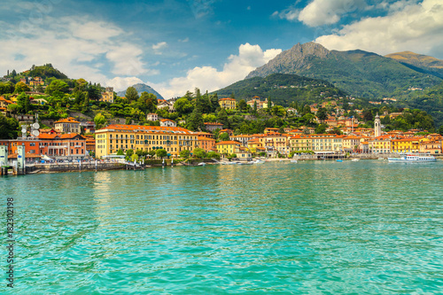 Famous Menaggio cityscape and mountains in background, Lake Como, Italy