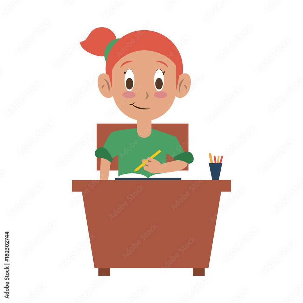 School girl on desk School girl on desk
