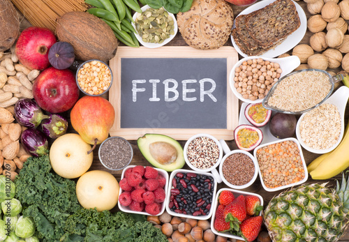 Food rich in fiber, top view photo
