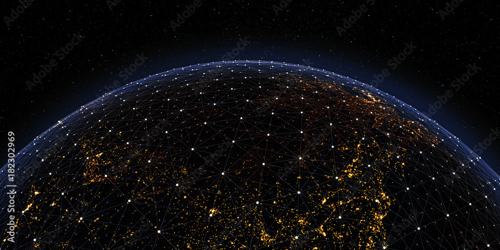 Global International Connectivity Background/Futuristic Technology  Theme Background with Light Effect. Connection lines Around Earth Globe