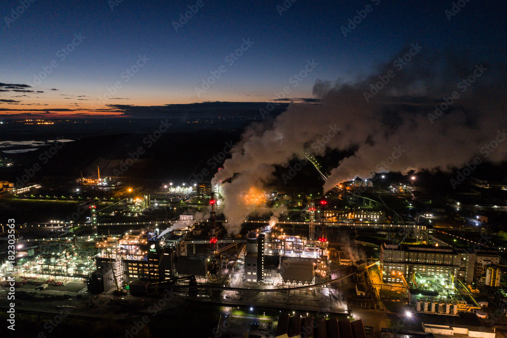 Aerial view of oil refinery. Industrial view at oil refinery plants ...