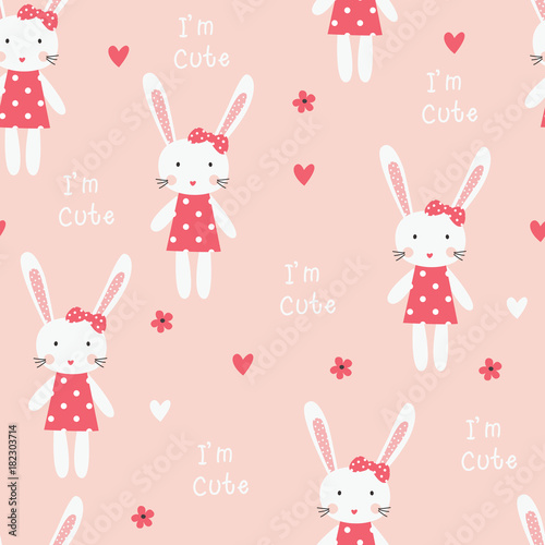 Seamless pattern with bunny girl