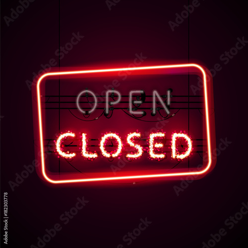 Glowing Closed Neon Sign with Glitter photo