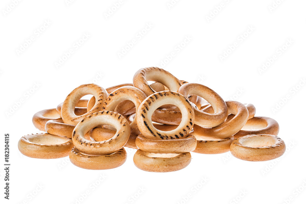 Ring Shaped Bread Rolls Bagels Baranka from Russia Isolated on White Background