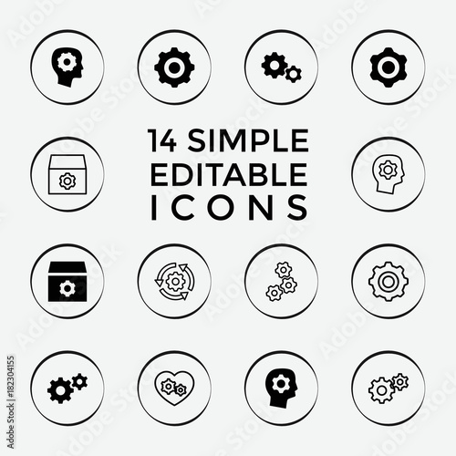 Set of 14 cog filled and outline icons
