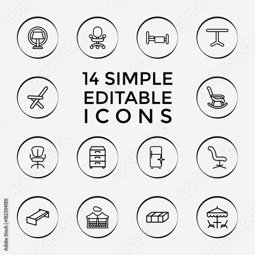 Set of 14 furniture outline icons