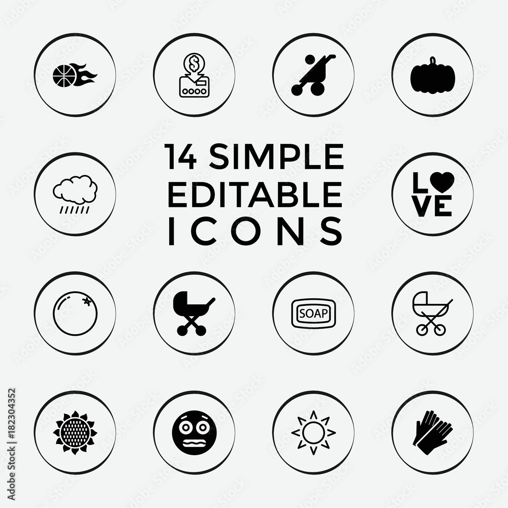 Set of 14 orange filled and outline icons Set of 14 orange filled and outline icons