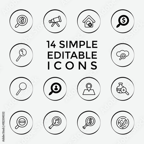 Set of 14 search outline icons