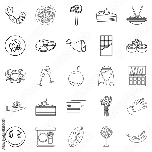Entertain icons set, outline style