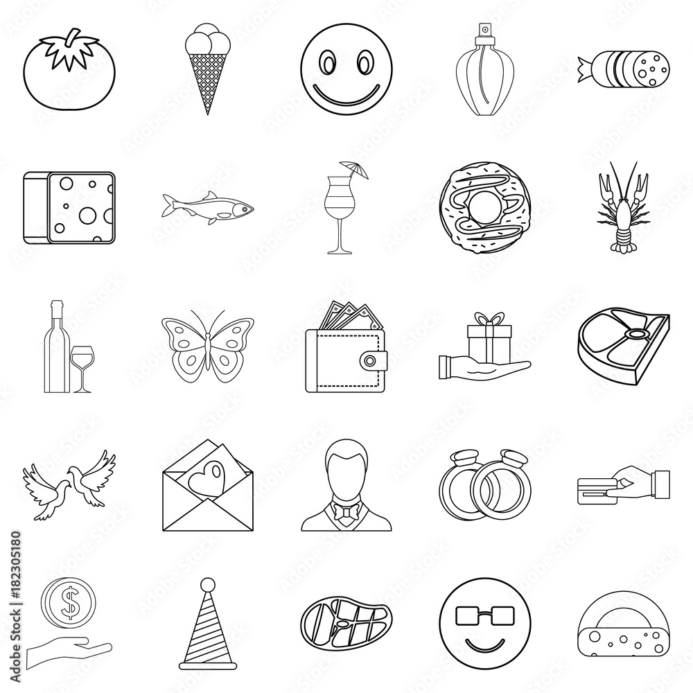 Fototapeta premium Celebratory icons set, outline style