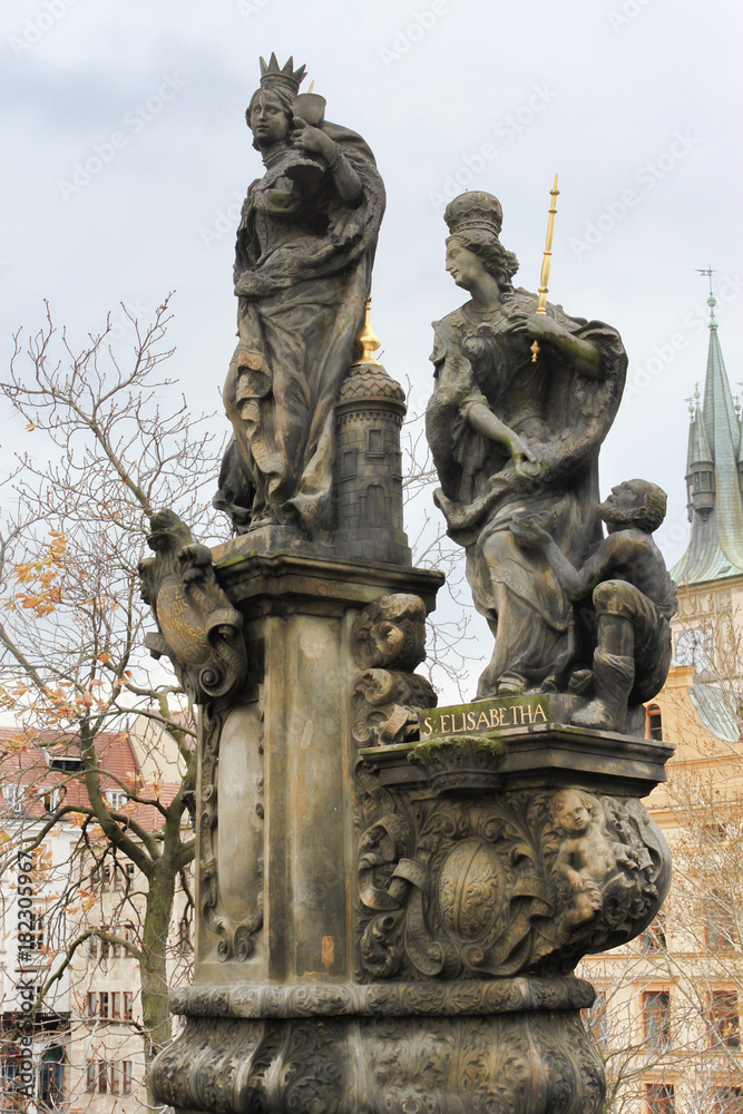 Sculptural composition on the Charles Bridge: St. Margaret, Varvara and Elizabeth
