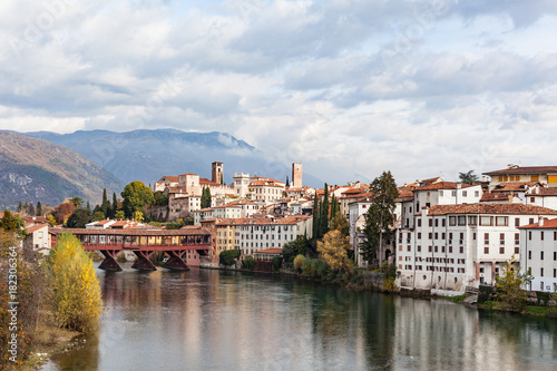 Bassano del Grappa with river Brenta and bridge Ponte Alpini