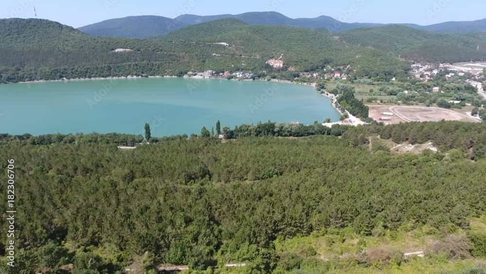 Green lake, vineyards in the mountains aerial 4k video Green lake, vineyards in the mountains aerial 4k video