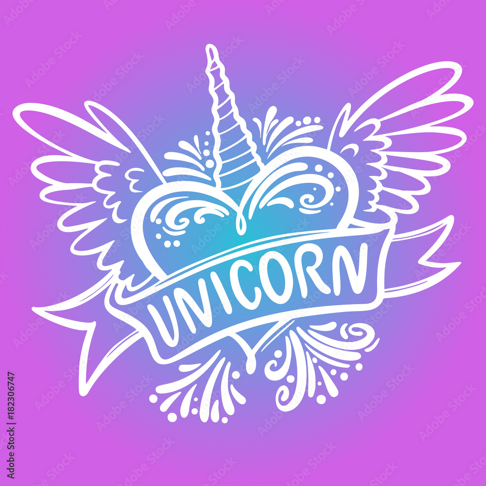 Obraz premium unicorn heart with wings. Logo vector Illustration