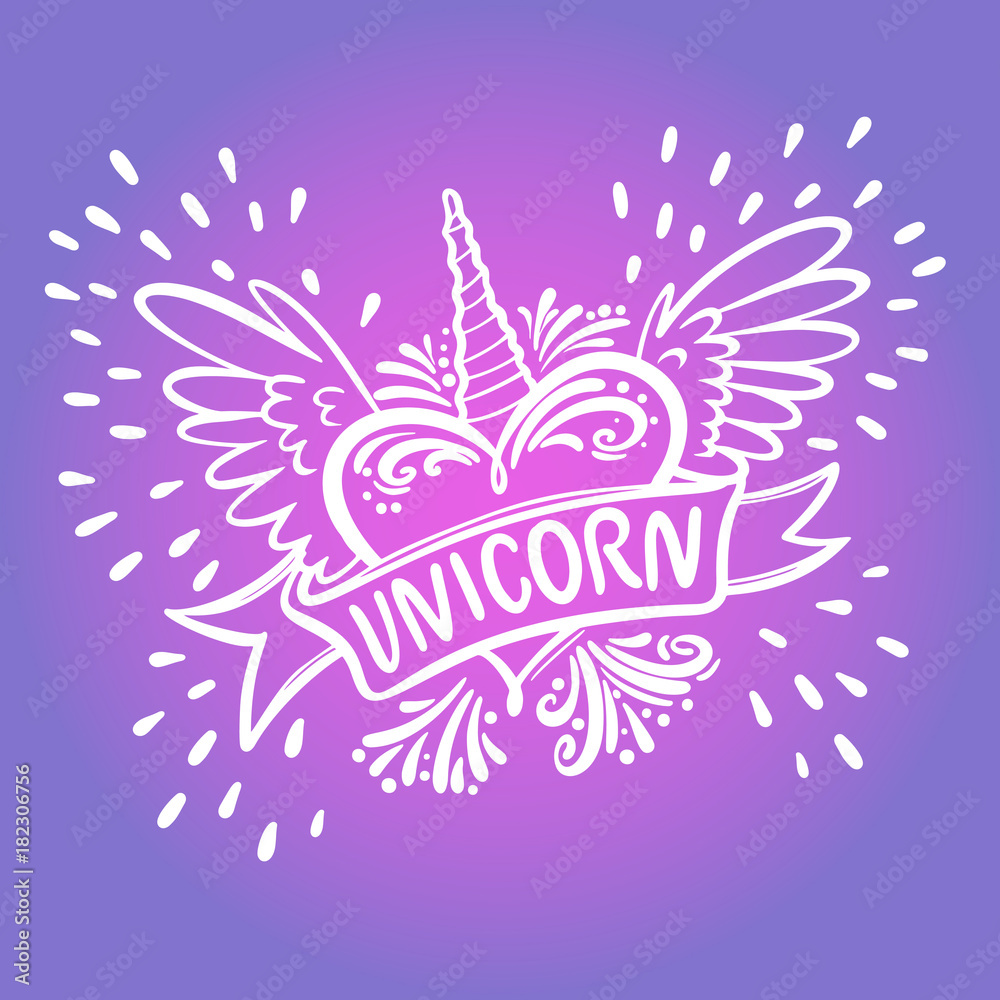 Fototapeta premium unicorn heart with wings. Logo vector Illustration