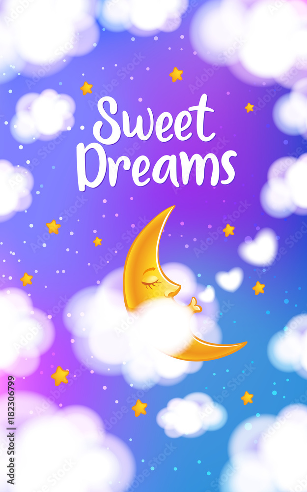 Moon, clouds and stars. Sweet dreams wallpaper.