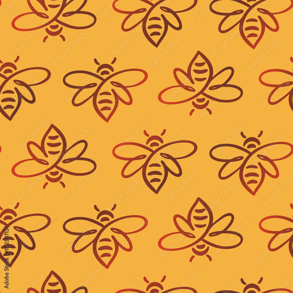 Vector seamless pattern with bee