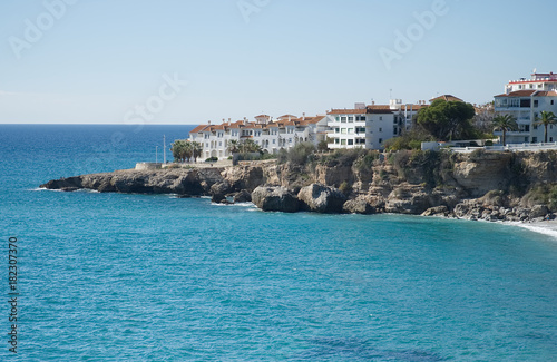 A view from Balcon de Europa (Balcony of Europe) in Nerja, Malaga province, Andalusia, Spain.