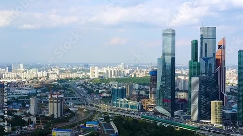 Wallpaper Mural Aerial rising shot of International Business Center, office, shopping and residential skyscraper complex. Footage. Panoramic view from the hills of Vorobyovy Gory to the city of Moscow Torontodigital.ca