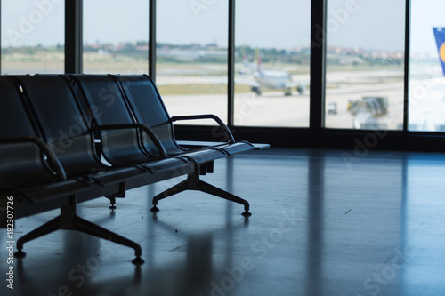 LISBON, PORTUGAL: Silhouetted lisbon airport terminal views