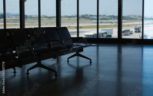 LISBON, PORTUGAL: Silhouetted lisbon airport terminal views