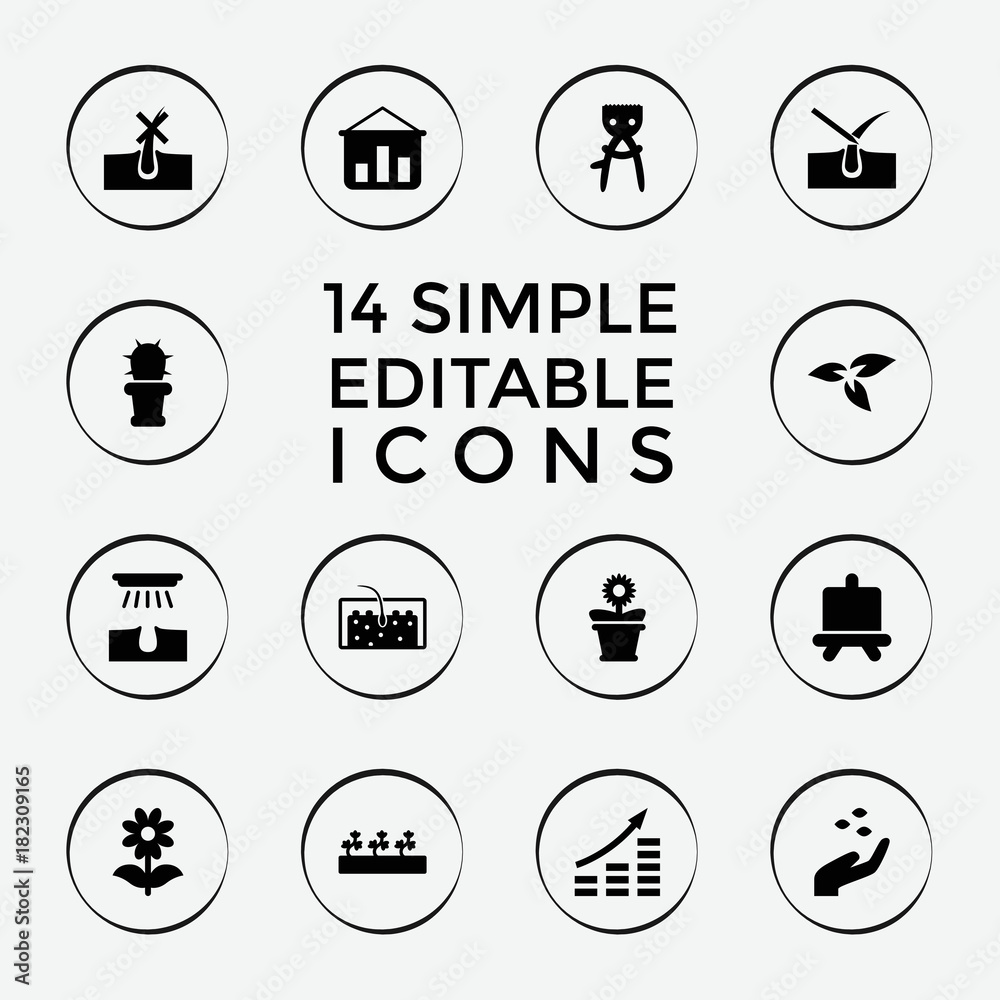 Set of 14 grow filled icons