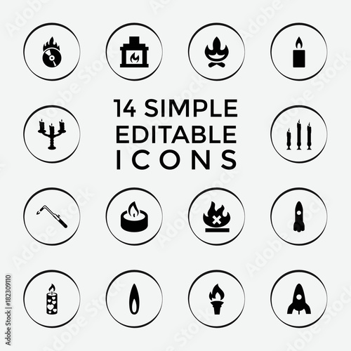 Set of 14 flame filled icons